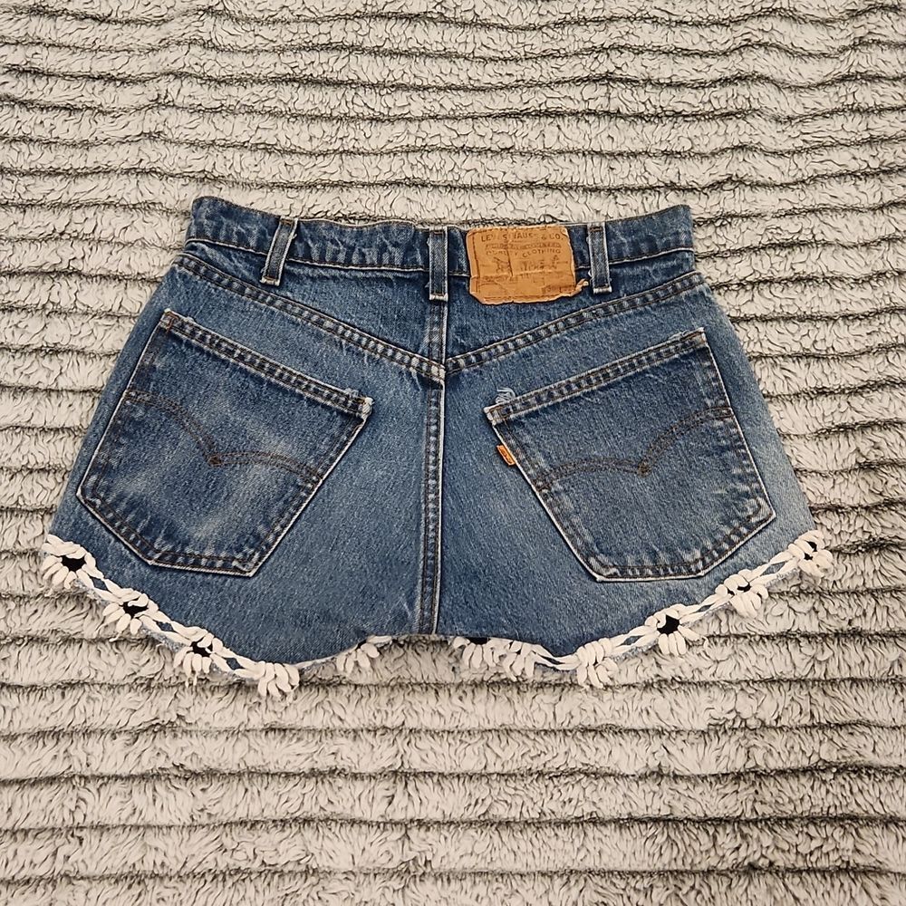 High waist upcycled, vintage, Orange Tab Levi's jean shorts size 28